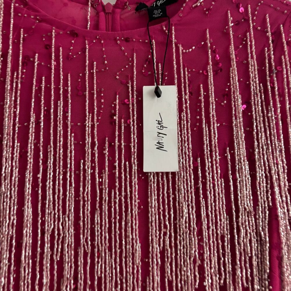 NWT Nasty Gal Tassel Beaded Mini Shift Dress Size 8 Party Hot Pink Festival - Picture 5 of 13
